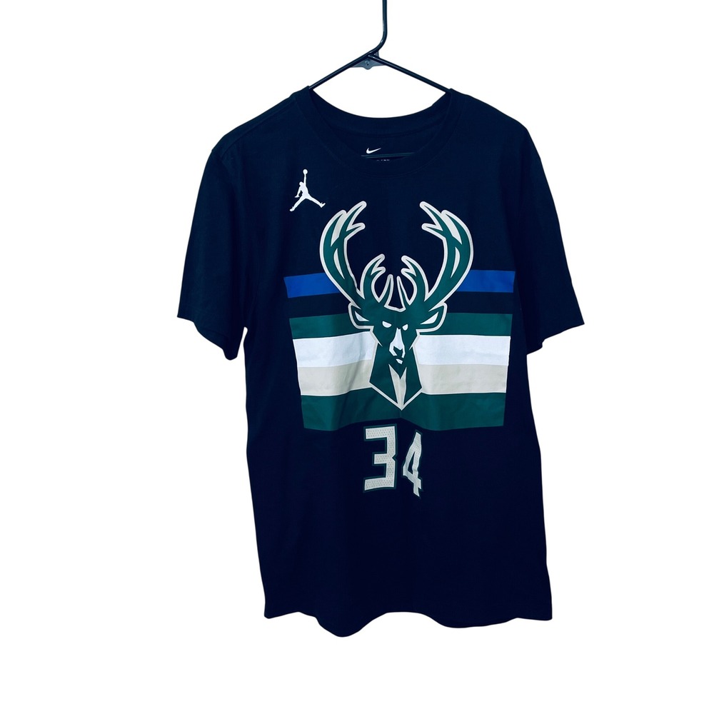 Nike‎ Milwaukee Bucks Giannis Antetokounmpo 34 T-Shirt Mens Medium Black NBA